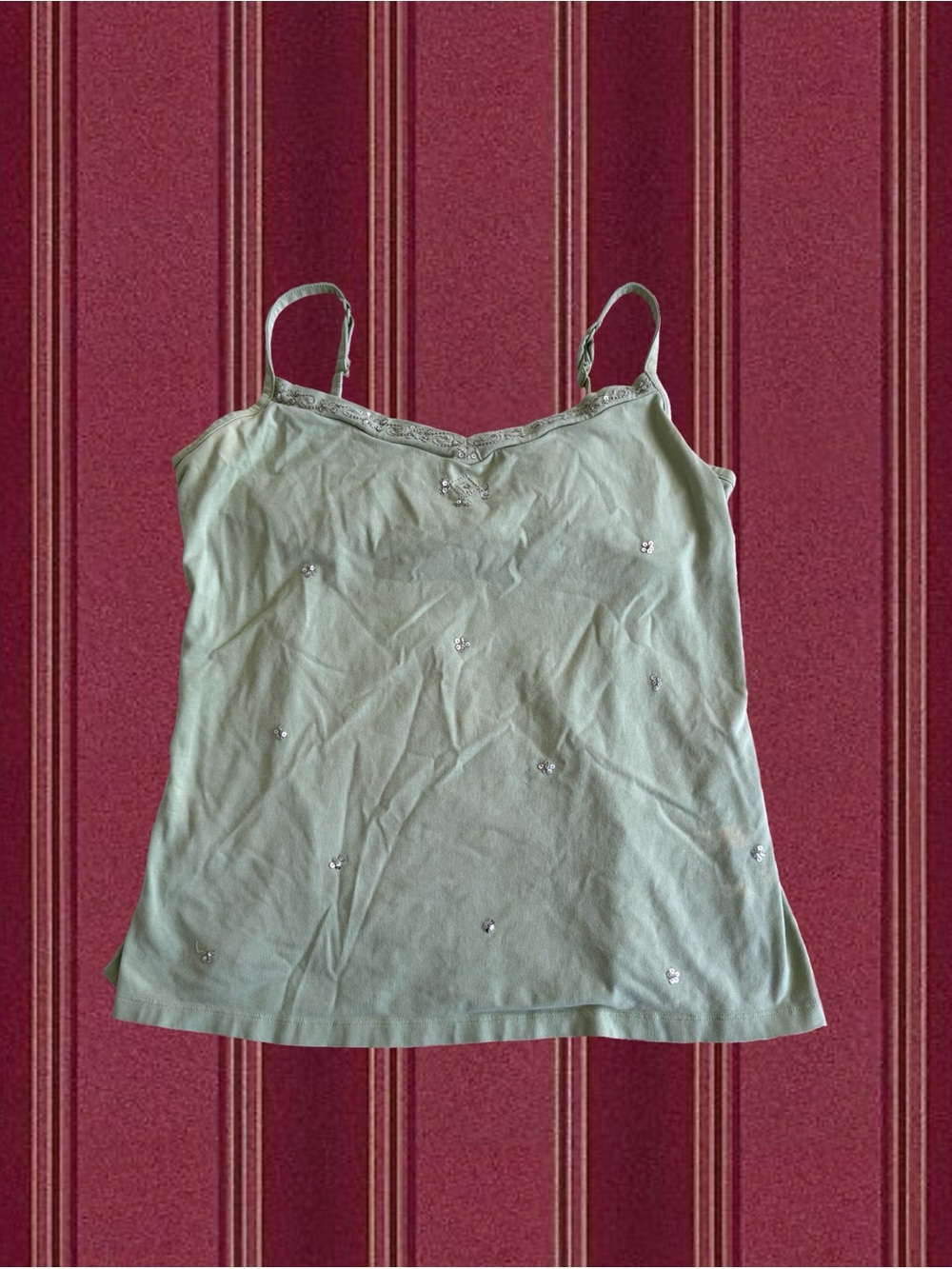 Light Sage Green Embellished Adjustable-Strap Tank Top